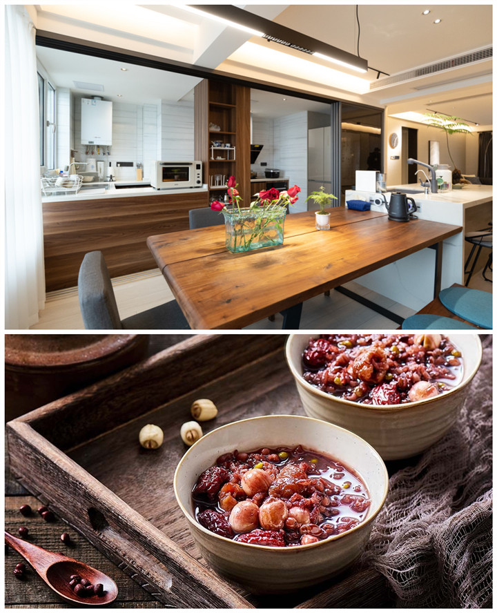 厨房里堆满各种食材的场景